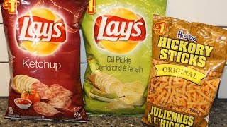 From Canada Part I Lay’s Ketchup and Dill Pickle amp Hostess Hickory Sticks [upl. by Enitsyrhc]