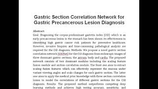 Gastric Section Correlation Network for Gastric Precancerous Lesion Diagnosis [upl. by Yoj]