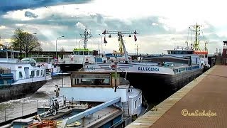 Emden Sea Lock Emder Grosse Seeschleuse Many ships Sammelschleusung time lapse [upl. by Nerraw183]