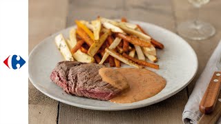 Steak à la sauce choron et frites de légumes [upl. by Ebeneser487]