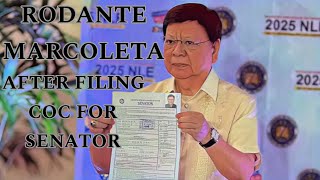 RODANTE MARCOLETA AFTER FILING COC FOR SENATOR [upl. by Lerrud]