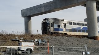 TRAINS EXO Commuter Rolls Under Completed REM Viaduct at Griffentown [upl. by Airdnua]