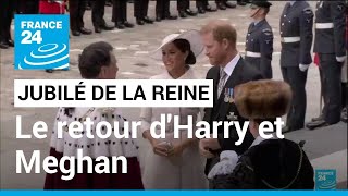 2e jour du Jubilé  la reine absente Harry et Meghan retrouvent la famille royale • FRANCE 24 [upl. by Ahsuatan]