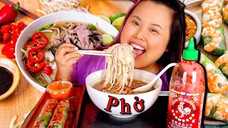 AUTHENTIC VIETNAMESE Phở BEEF NOODLES AND VIETNAMESE SPRING ROLLS MUKBANG 먹방 EATING SHOW [upl. by Elata]