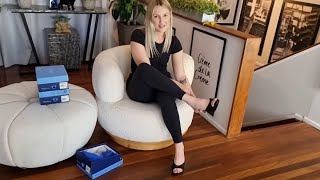 Catie Unboxes Fabulicious Flair Black Faux Leather 45 Inch High Heel Mule Slide On Shoes [upl. by Maillil969]