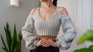 How to Crochet Balloon Sleeve Cropped Sweater  Pattern amp Tutorial DIY [upl. by Sajovich]