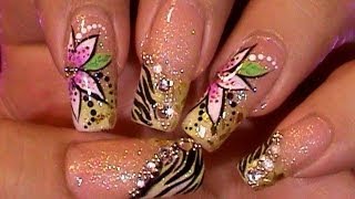 Glitzy Animal Print Zebra Nail Art Design Tutorial Working on Dominant Hand [upl. by Kurman]