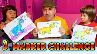 3 MARKER CHALLENGE con rotuladores brillantes 🦄 🍔 KAWAII 3markerchallenge [upl. by Nommad]