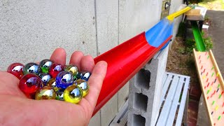 Marble run race ☆ rain gutter  handmade wooden colorful course ASMR [upl. by Krauss157]