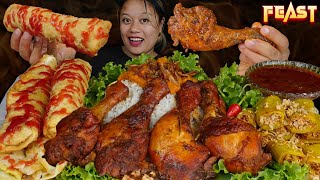 Rolled foods LaphingKatthi rollSpring roll Chicken curry with gravyFish pickleRice mukbang asmr [upl. by Annwahs139]