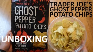 Unboxing Trader Joes Ghost Pepper Lattice Cut Kettle Cup Potato Chips [upl. by Leahciam]