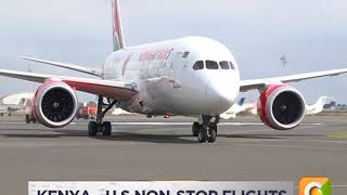 Kenya Airways flight 003 arrives at JKIA Nairobi from JFK International airport New York [upl. by Ruthie488]