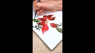 Easy Watercolor Poinsettia for Christmas [upl. by Ailemor30]