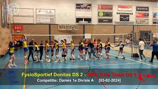 Volleybal Dames 1e Divisie A FysioSportief Donitas D2  BBQ Time Tjoba D1 03022024 [upl. by Anoyi582]