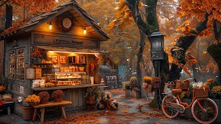 Soothing Autumn Jazz Music to Relax☕ Coffee Shop Outside The Park amp Scenery of Falling Autumn Leaves [upl. by Wendie253]