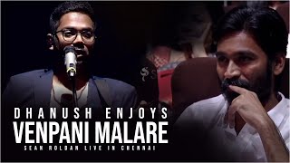 Dhanush enjoys Venpani Malare amp Paarthaen Live by RR  Sean Roldan Live in Chennai  Silver Tree [upl. by Iek]