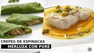 CREPES de ESPINACAS  MERLUZA con puré de zanahorias  Cocina Abierta de Karlos Arguiñano [upl. by Trik]