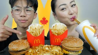 McDonalds Mukbang BIG Mac Burger amp McChicken Meal with Cheesy Poutine Meal  NE Lets Eat [upl. by Dnama387]