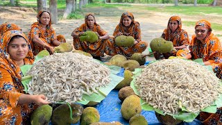 Prawn amp Jackfruit Recipe  Different Types Village Food  Raw Jackfruits Shrimp Curry Cooking [upl. by Cohligan]