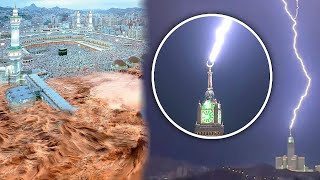 Lightning Strikes Mecca Clock Tower As Storm Causes Chaos [upl. by Kendal463]