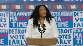 Lizzo stumps for Kamala Harris at Detroit rally [upl. by Carmela]