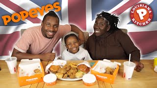 EATING UKS POPEYES CHICKEN FOR FIRST TIME  Mukbang [upl. by Epolulot792]