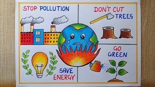 Stop Global Warming Poster drawing easy Earth day drawing Save Environment drawingClimate change [upl. by Ramraj]