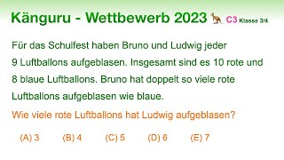 C3 🦘 Känguru 2023 🦘 Klasse 3 und 4  Wie viele rote Luftballons  Zahlenrätsel [upl. by Aikram749]