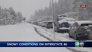 California Spring Storm Coverage  I80 Highway 50 closed amid Sierra spinouts on Saturday [upl. by Valaree]