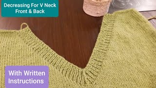 V Shape Neck Knitting  Decreasing V Neck amp Shoulder in All Size Sweaters  Easy Method For Shaping [upl. by Arreyt268]