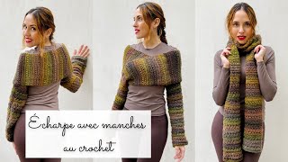 Écharpe avec des manches au crochet tuto FACILE  Modèle crochet débutant  Patron GRATUIT 🧣 [upl. by Tillinger]