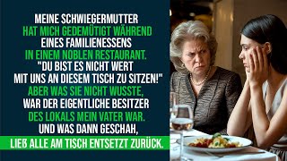 Meine Schwiegermutter demütigte mich bei einem Familienessen in einem schicken Restaurant [upl. by Llerud934]