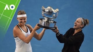 HlavackovaPeng v MattekSandsSafarova trophy presentation  Australian Open 2017 [upl. by Arihay]