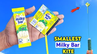 How to make Smallest Chocolate wrapper kiteAmazing Milky bar wrapper kite Flying [upl. by Eudo]