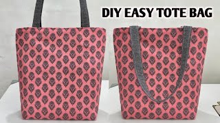 SIMPLE AND EASY TOTE BAG WITH LINING  Zippered Tote Bag Sewing Tutorial  Shopping Bag  Cloth Bags [upl. by Maxa]