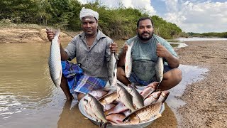 THENPENNAI RIVER FISH CATCHING AND MAKING FISH 65 AND EATING RIVER SIDE Village Besty Foods [upl. by Rorry319]