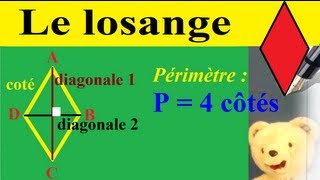 Calculer le périmètre du losange  Géométrie et propriétés des quadrilatères [upl. by Aleksandr649]