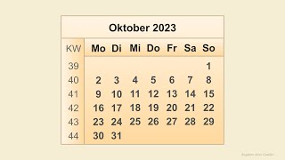 Kalender Oktober 2023 [upl. by Morrell]