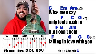 CANT HELP FALLING IN LOVE  Elvis Presley Ukulele Play Along with Chords and Lyrics [upl. by Ybba]