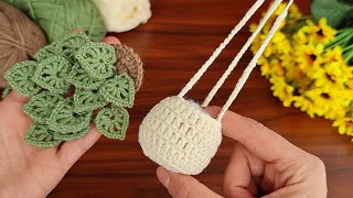 Wow How to make an eyecatching crochet home ornament🌿 How to knit pots and leaves 🌿 [upl. by Lleval]