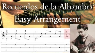 RECUERDOS DE LA ALHAMBRA  Tarrega  Easy Arr no tremolo  Tutorial with TAB  Fingerstyle Guitar [upl. by Ohl]