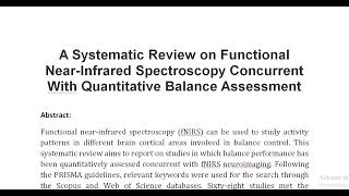 A Systematic Review on Functional Near Infrared Spectroscopy Concurrent With Quantitative Balance As [upl. by Alilad]