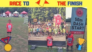 Race to the Finish amp Stopping to Feed A Duck  Peachtree Junior Road Race 2018  50 M Dash [upl. by Enyawud]