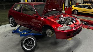 Installing Supercharged B18C TypeR Engine  1992 Honda Civic VX  Street and Track Build Ep 8 [upl. by Atteloiv809]