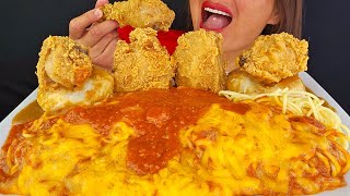 EATING JOLLIBEE FRIED CHICKEN MASH POTATOES CHEESY SPAGHETTI ASMR MUKBANG OMAD MESSY BIG BITES [upl. by Blakely]