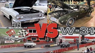 1963 Impala SS 409 vs 1969 Oldsmobile Cutlass W31  PURE STOCK DRAG RACE [upl. by Angelica]