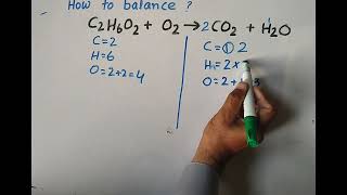 Balancing C2H6O2O2CO2H2O  Balancing combustion of C2H6O2 [upl. by Hpesojnhoj800]