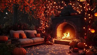 Autumn Porch Ambience Jazz Rain amp Pumpkin Carving for Stress Relief 🍂 [upl. by Harriott]