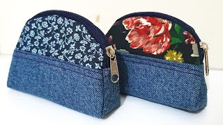 Monedero Curvo con Tela Estampada y Jeans Reciclados Tutorial de Confección [upl. by Yeslek]