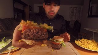 ASMR Eating Giant Juicy KRAFT DINNER BURGER [upl. by Anaig]